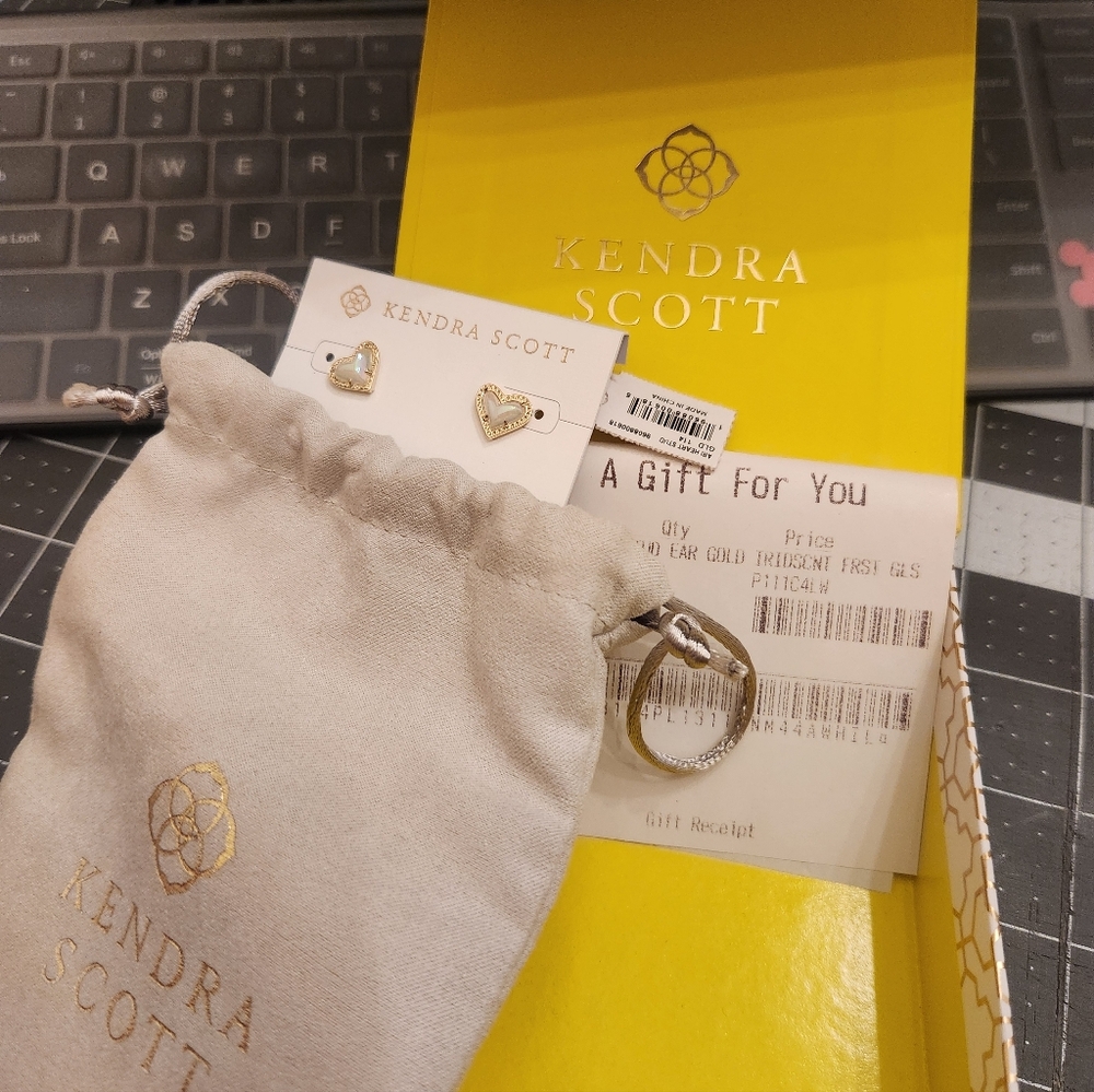 Women's Iridescent Drusy Kendra Scott Framed Ari Heart Gold Stud Earrings